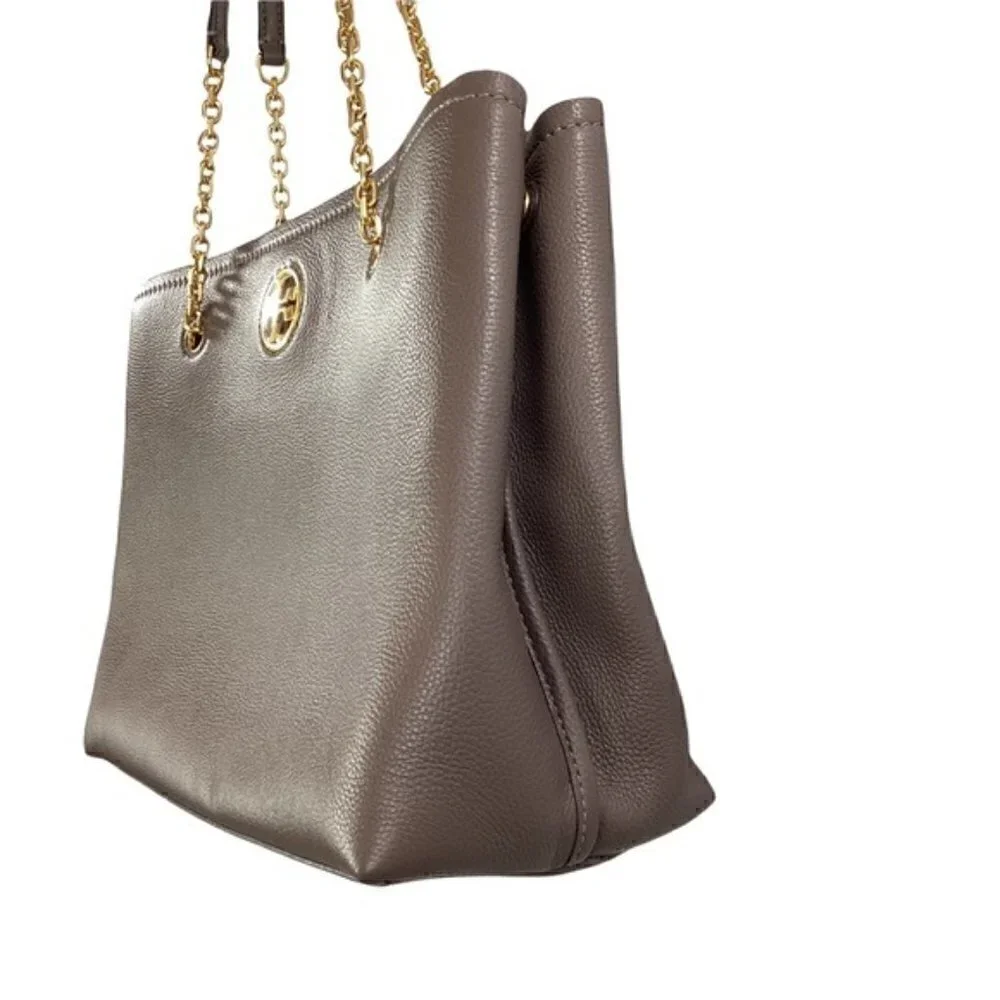 Tory Burch Carson Tote Silver Maple Leather